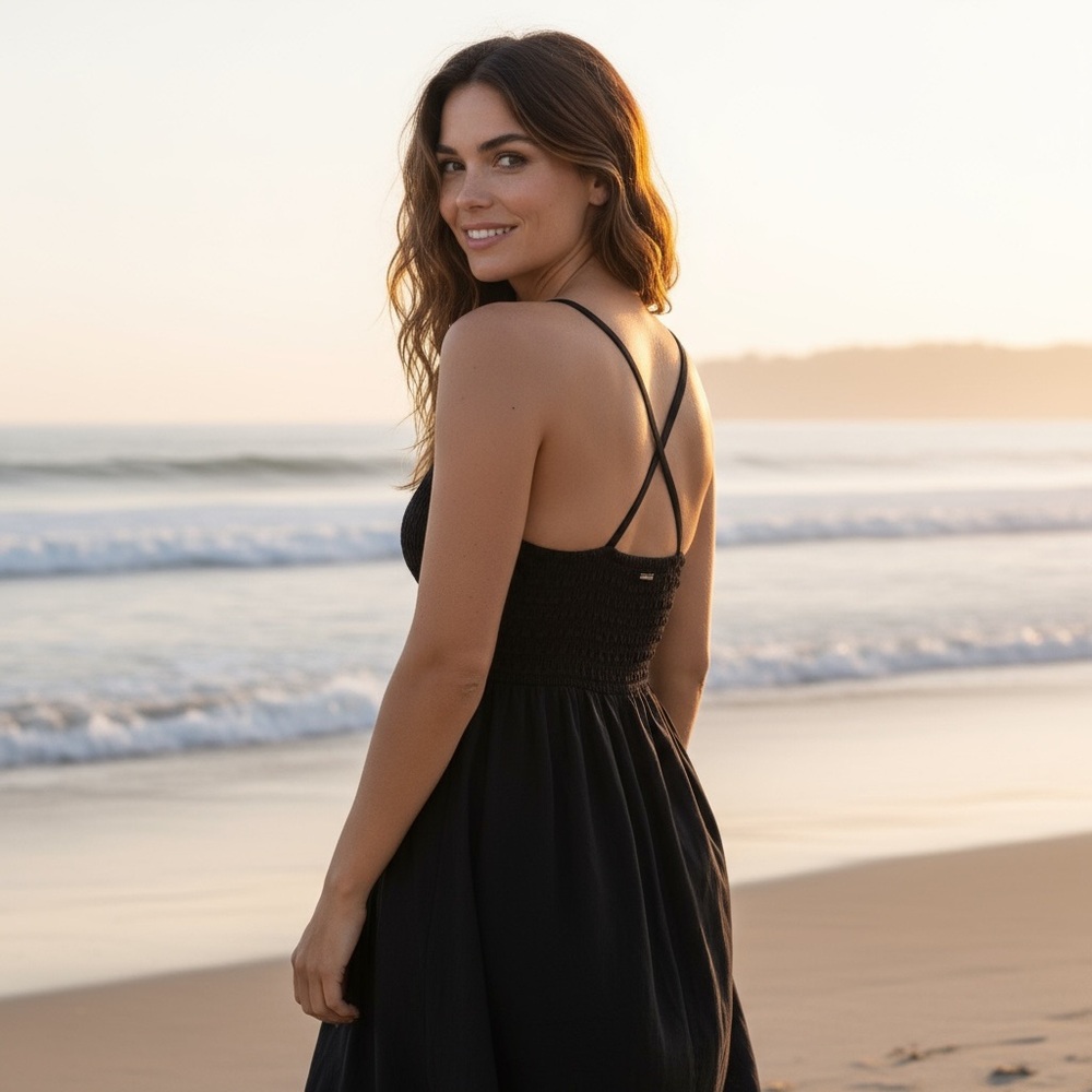 Michael Kors Black Smocked Camisole or mini dress Cotton Knot Top Babydoll - Picture 3 of 12